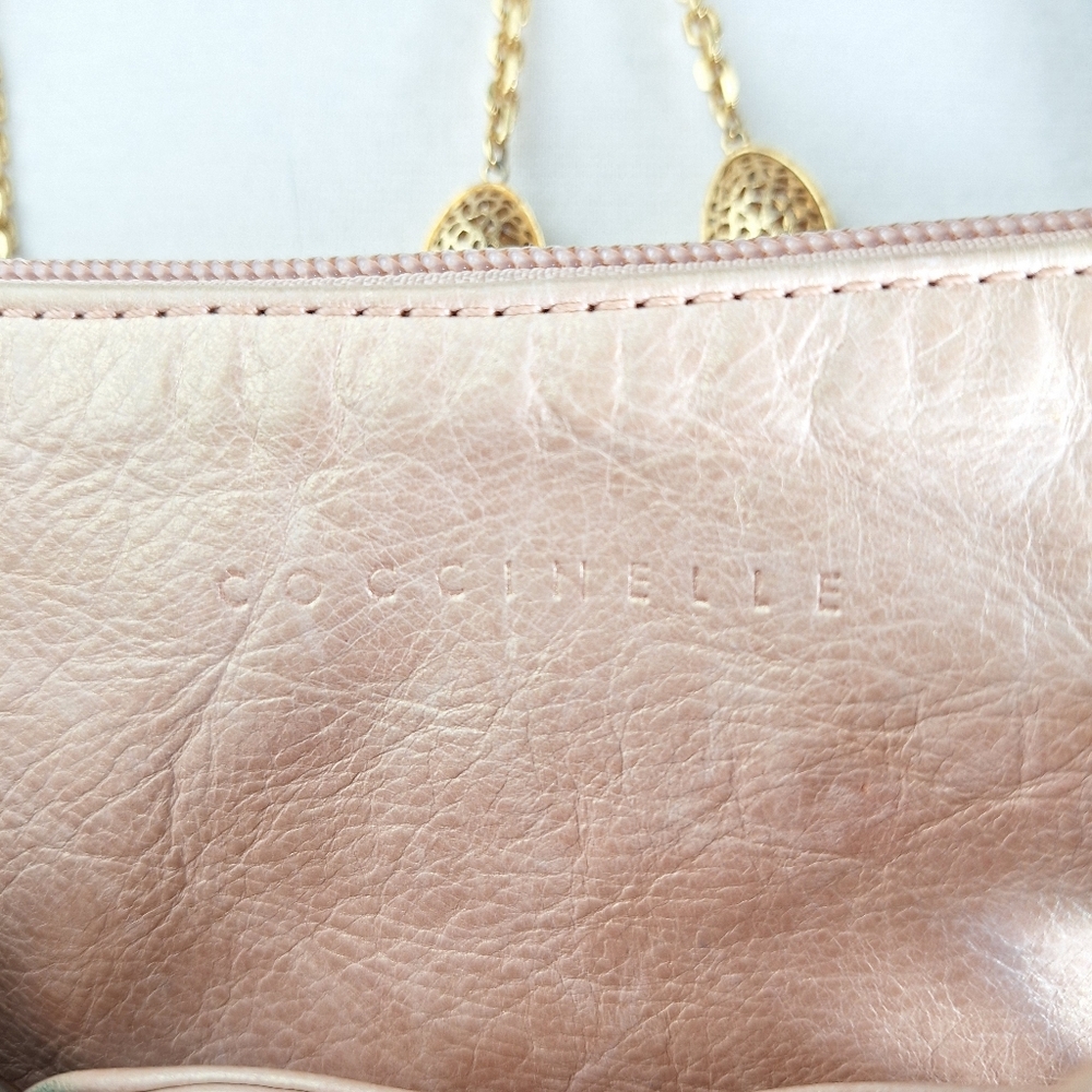 Coccinelle Shoulder Bag Purse Metallic Rose Gold Genuine Leather Boho Coquette - Picture 4 of 10